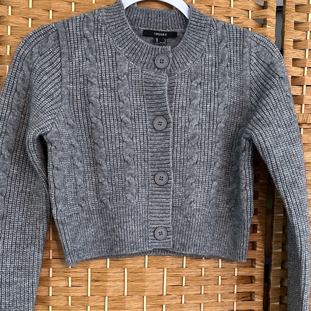 Forever 21 Charcoal Gray Cable Knit Button-Up Cardigan